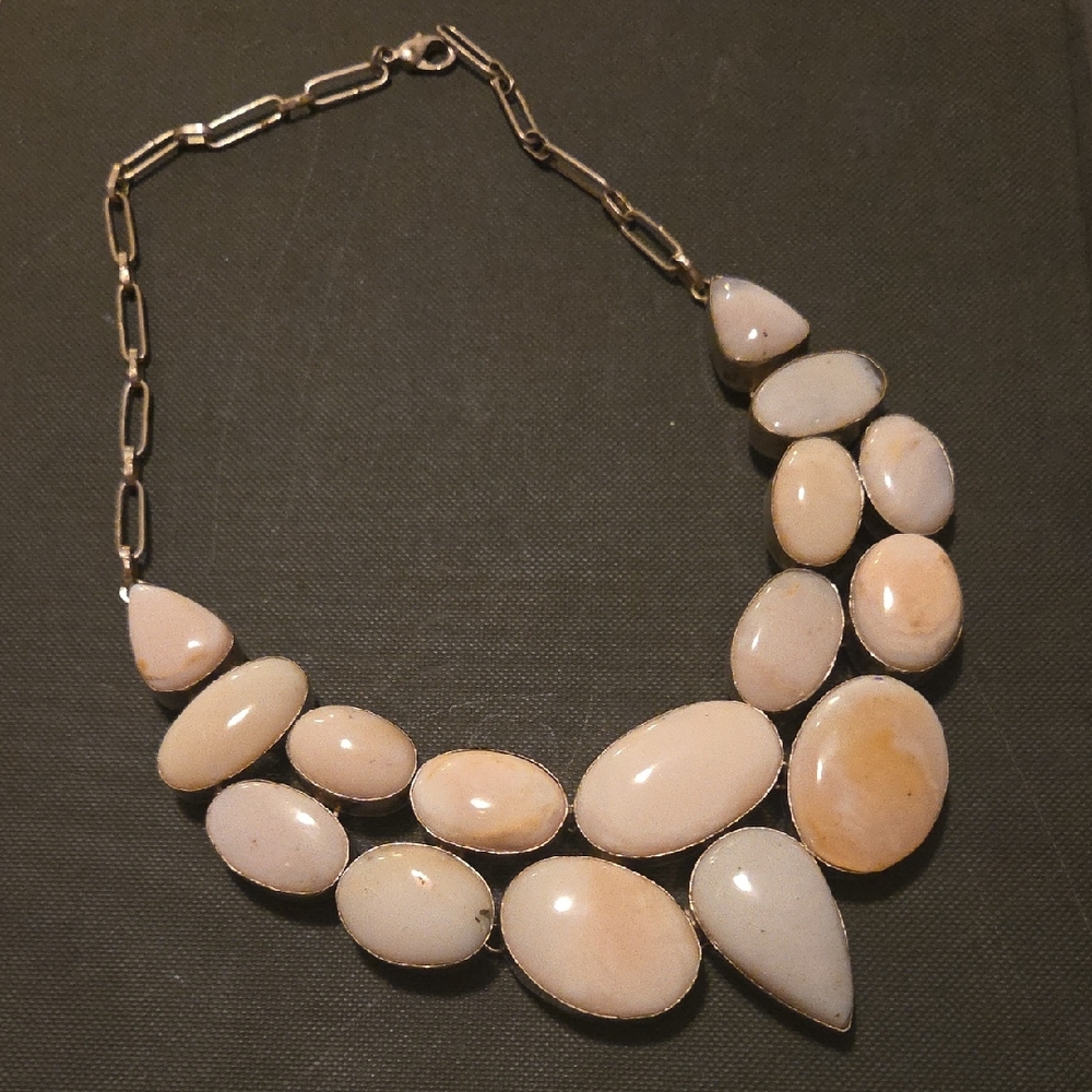 Silver Plated Pink Opal Collar Necklace